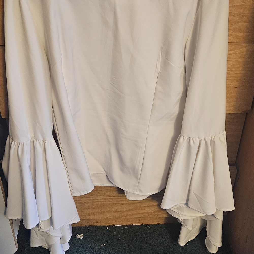 White Bell-Sleeve Blouse - Women's Elegant Ruffle Top